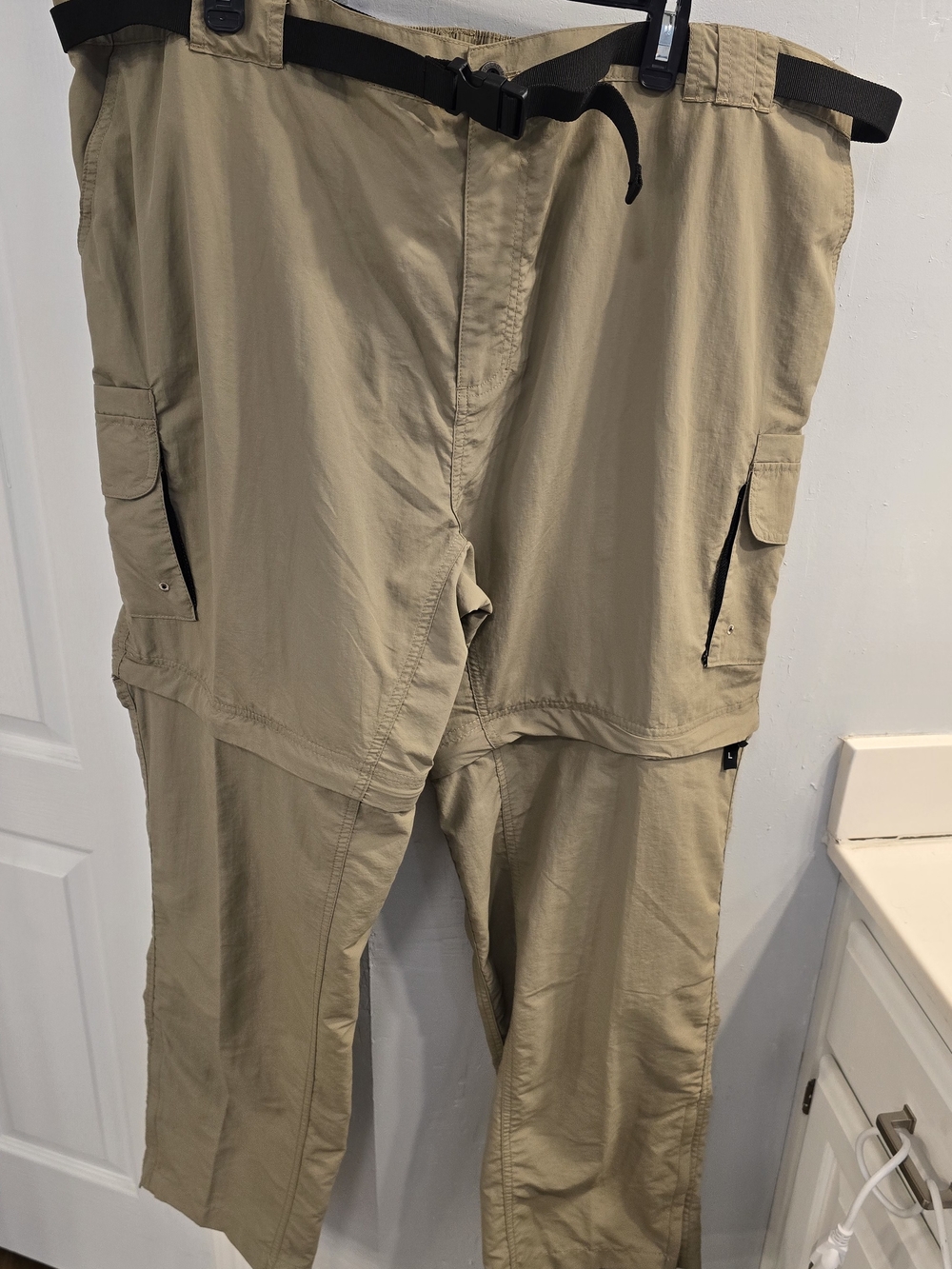 Magellan Outdoors Tan Convertible Cargo Pants with Black Belt